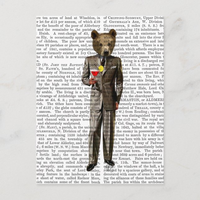 Bear with Cocktail Postcard (Front)