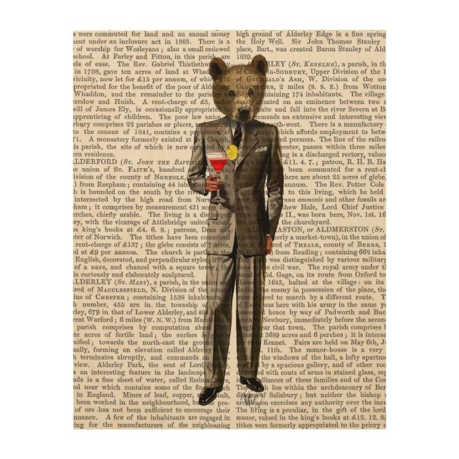 Bear with Cocktail Wood Wall Decor (Front)