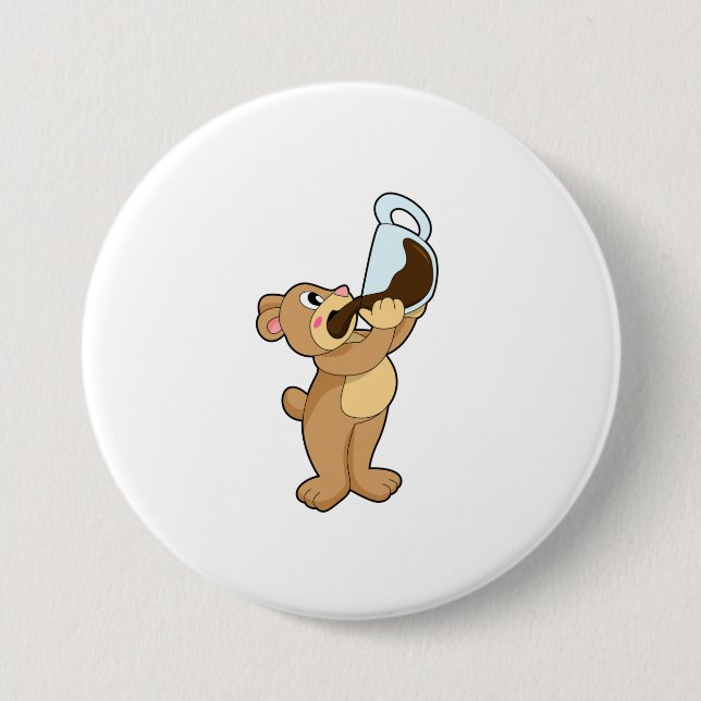 Bear with Coffee Cup Button (Front)