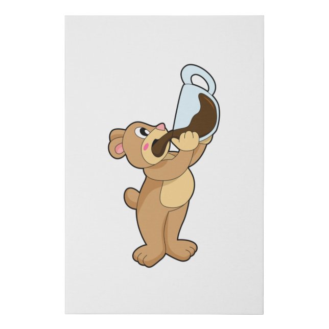 Bear with Coffee Cup Faux Canvas Print (Front)
