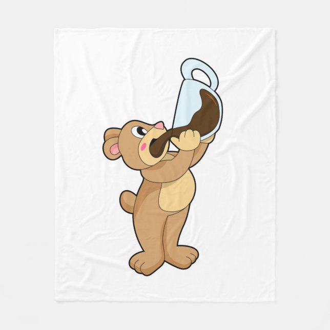 Bear with Coffee Cup Fleece Blanket (Front)