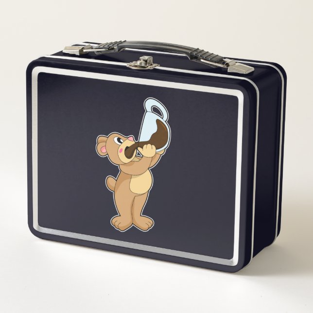 Bear with Coffee Cup Metal Lunch Box (Front)
