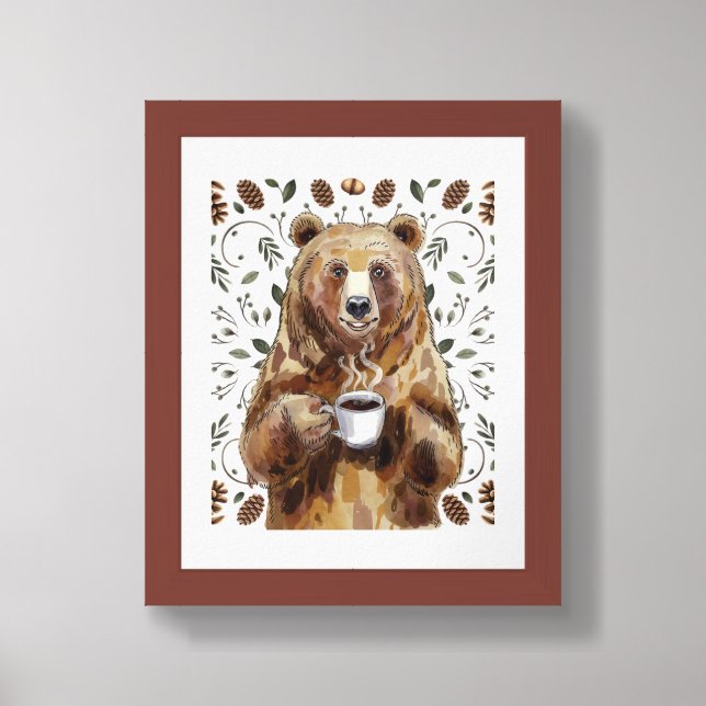 Bear With Coffee Framed Art (Framed Front)