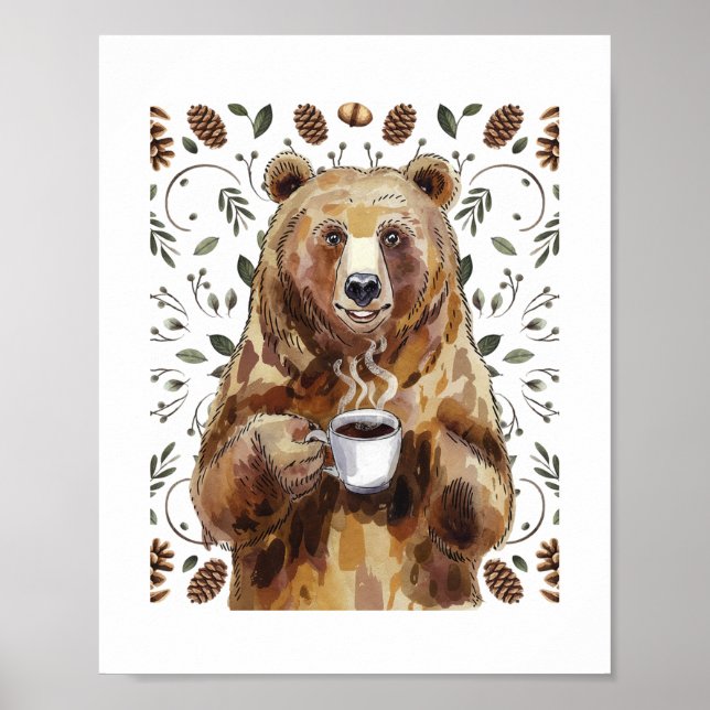 Bear With Coffee Framed Art (Front)