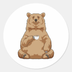 Bear with Cup of Coffee Classic Round Sticker