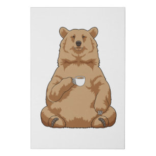 Bear with Cup of Coffee Faux Canvas Print