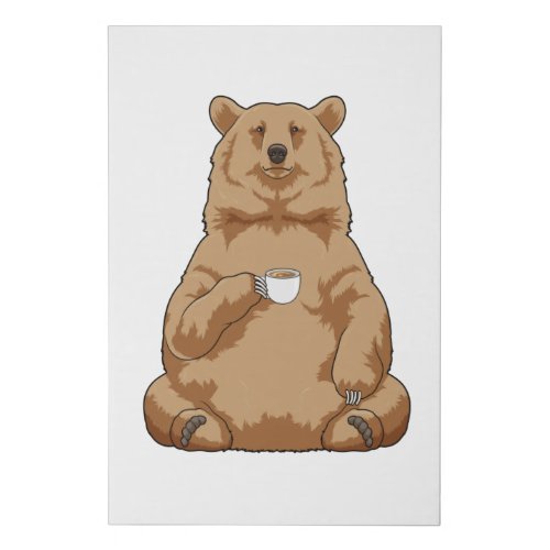 Bear with Cup of Coffee Faux Canvas Print
