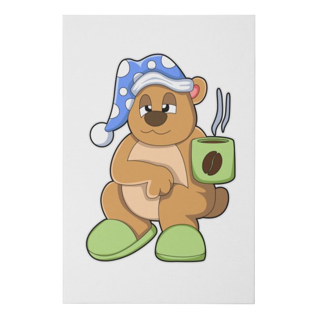 Bear with Cup of Coffee & Sleepyhead Faux Canvas Print (Front)