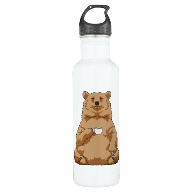 Bear with Cup of Coffee Stainless Steel Water Bottle (Front)
