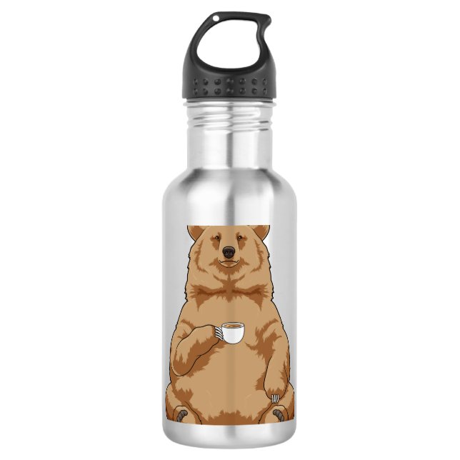 Bear with Cup of Coffee Stainless Steel Water Bottle (Front)