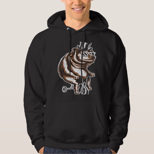 Bear with cylinder sunglasses and tricycle hoodie