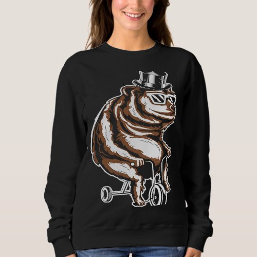 Bear with cylinder sunglasses and tricycle sweatshirt