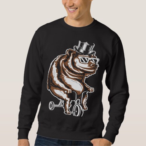 Bear with cylinder sunglasses and tricycle sweatshirt