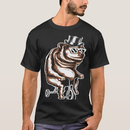Bear with cylinder sunglasses and tricycle T_Shirt