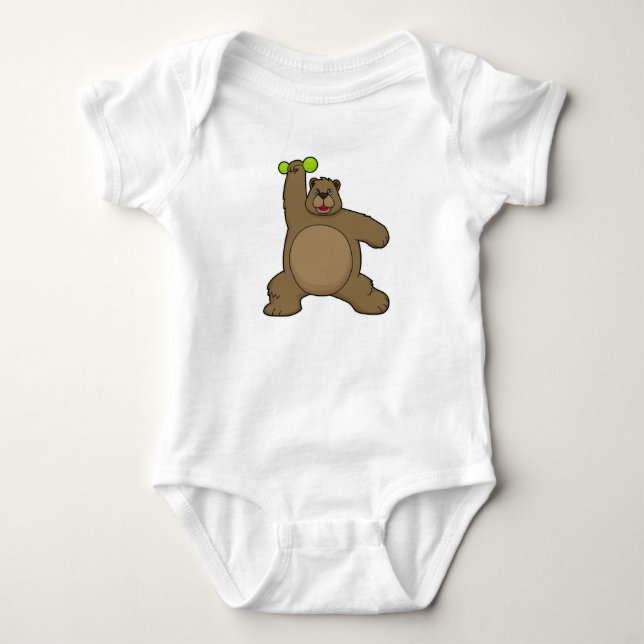 Bear with Dumbbell at Yoga Fitness Baby Bodysuit (Front)