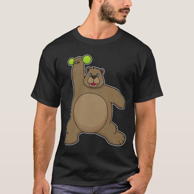 Bear with Dumbbell at Yoga Fitness T-Shirt (Front)