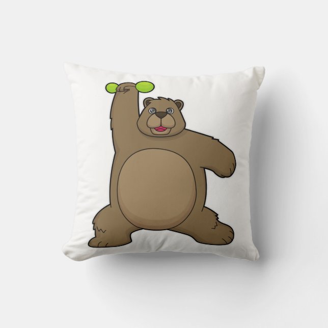 Bear with Dumbbell at Yoga Fitness Throw Pillow (Front)