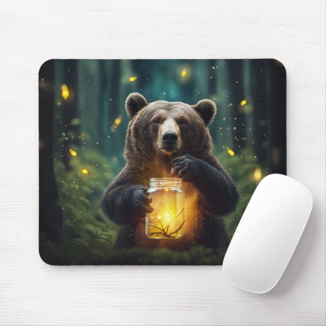 Bear With Fireflies In Jar Mouse Pad (With Mouse)