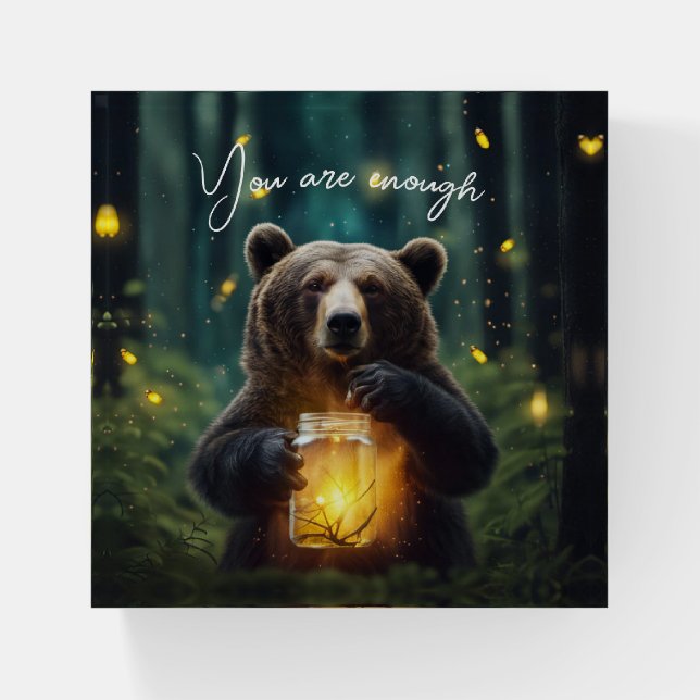 Bear With Fireflies In Jar Paperweight (Front)