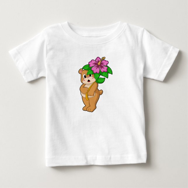 Bear with Flower Hibiscus Baby T-Shirt (Front)