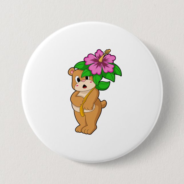Bear with Flower Hibiscus Button (Front)