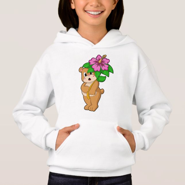 Bear with Flower Hibiscus Hoodie (Front)