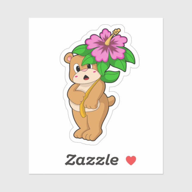 Bear with Flower Hibiscus Sticker (Sheet)