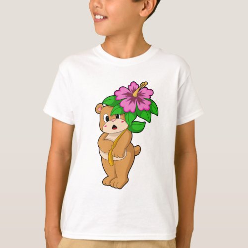 Bear with Flower Hibiscus T_Shirt