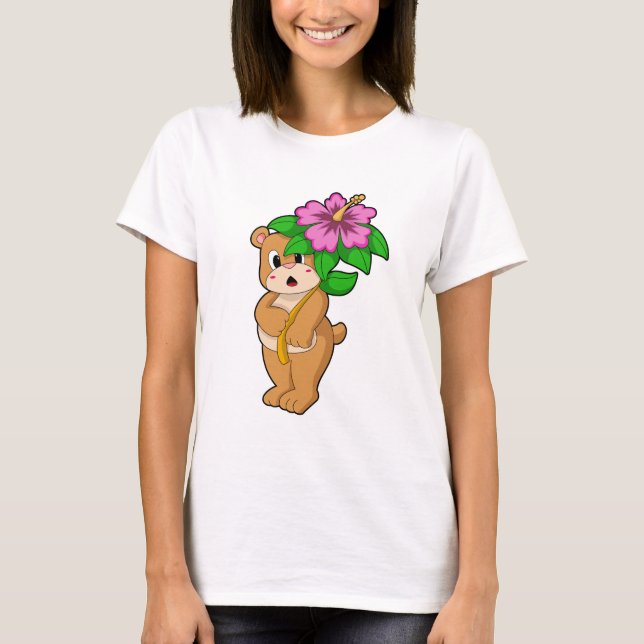 Bear with Flower Hibiscus T-Shirt (Front)