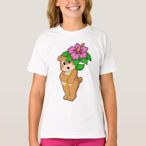 Bear with Flower Hibiscus T_Shirt