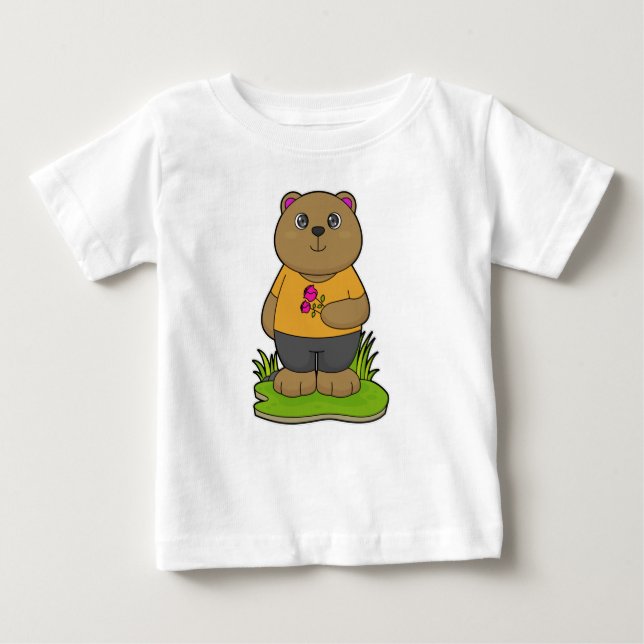 Bear with Flowers Baby T-Shirt (Front)