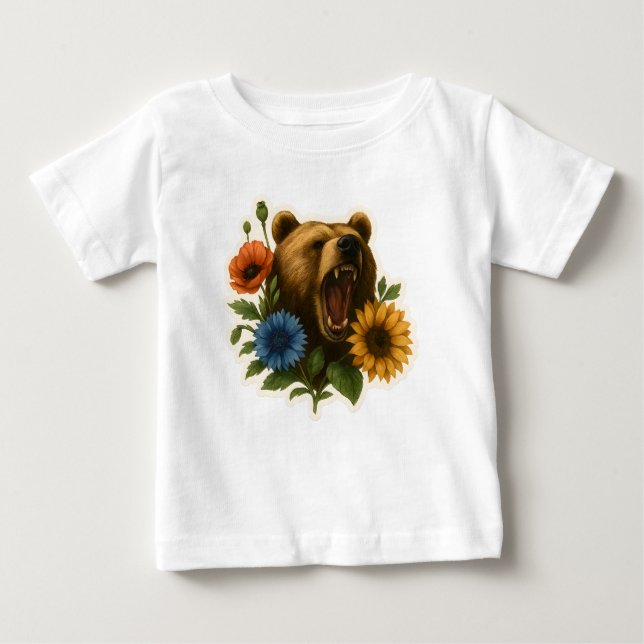 Bear with Flowers Baby T-Shirt (Front)