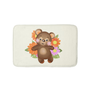 Bear with flowers bath mat