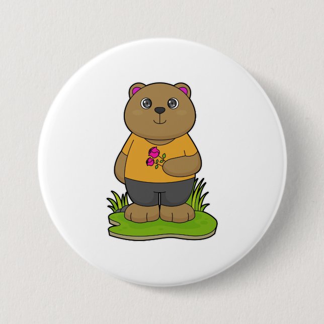 Bear with Flowers Button (Front)
