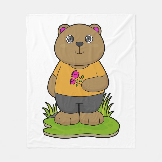 Bear with Flowers Fleece Blanket (Front)