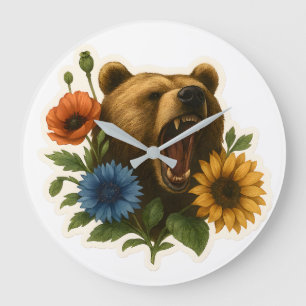 Bear with Flowers Large Clock