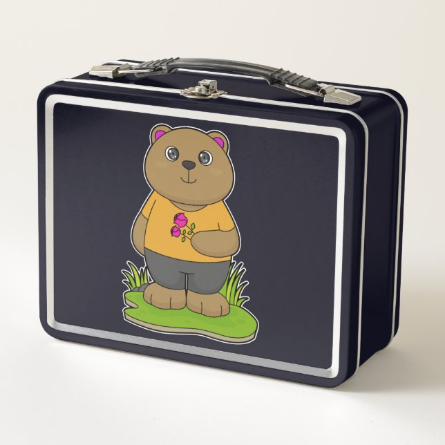 Bear with Flowers Metal Lunch Box (Front)