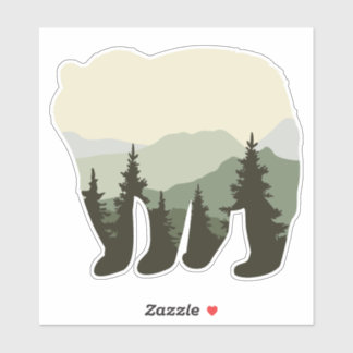 Bear with Forest and Mountains Sticker. Sticker