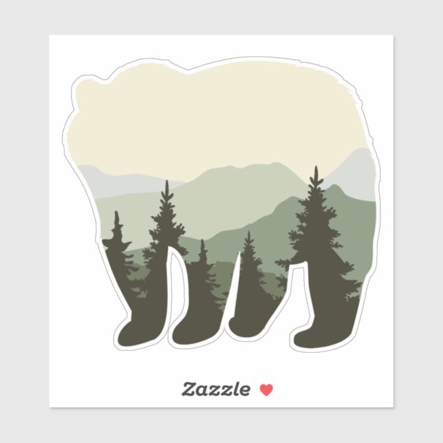 Bear with Forest and Mountains Sticker. Sticker (Sheet)