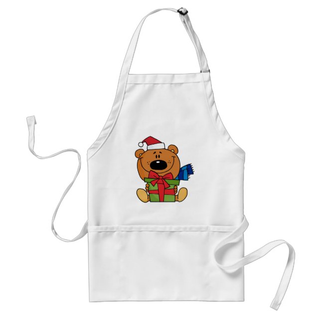 Bear With Gift Holiday Tshirts and Gifts Adult Apron (Front)
