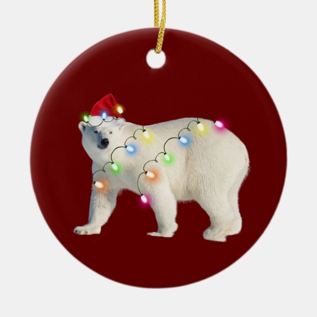 BEAR With Hat Lights Christmas Ceramic Ornament (Front)