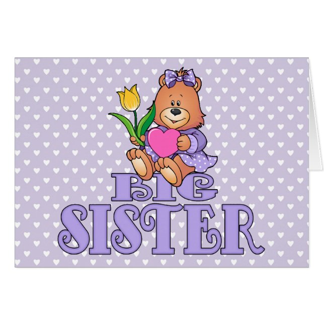 Bear with Heart Big Sister Blank Card (Front Horizontal)