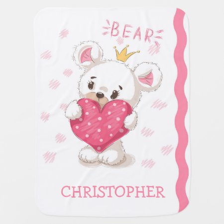Bear With Heart Girl Birthday Baby Shower Gift Baby Blanket