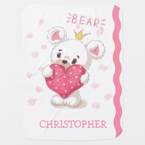 Bear with heart girl birthday baby shower gift baby blanket