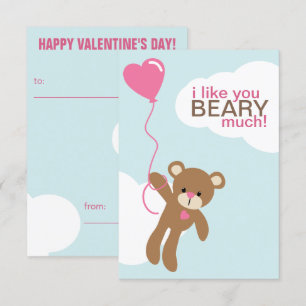 Bear with Heart Shaped Balloon Valentines Invitation