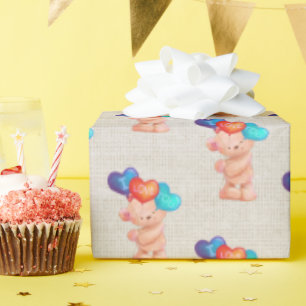 Bear with I Love You Balloons Wrapping Paper
