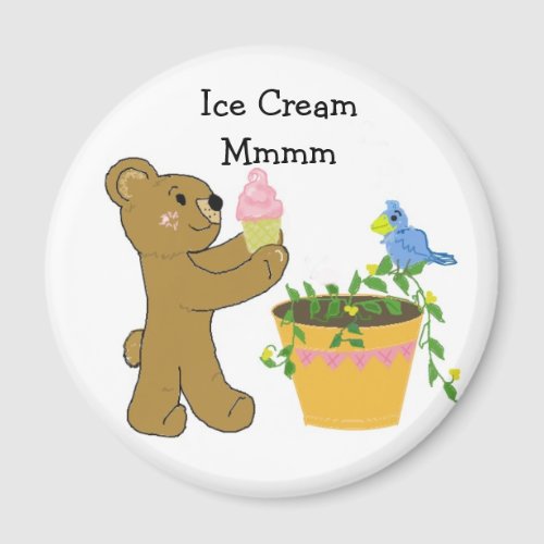 Bear With Ice Cream Cone Magnet