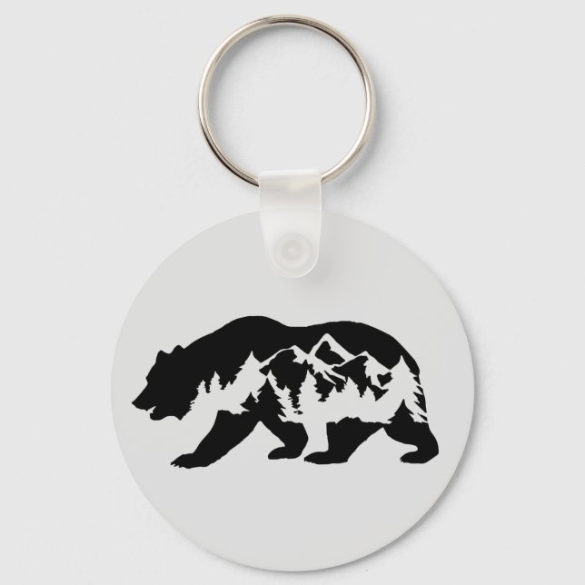 Bear with Mountains & Trees Keychain (Front)