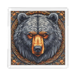 Bear with Ornate Floral Decor Acrylic Tray