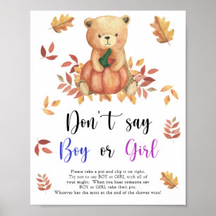 Bear with pumpkin - Don't say boy or girl Poster